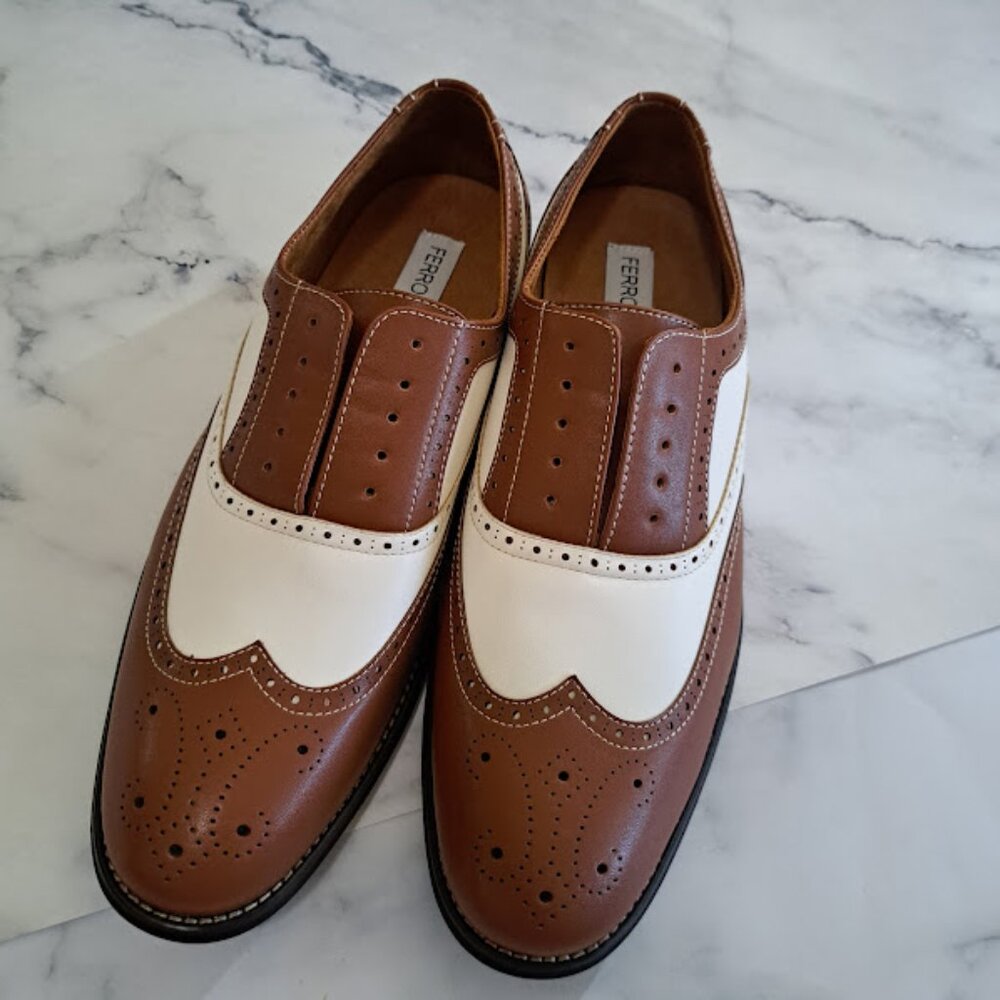 Men's Arthur Ferro Aldo Dress shoes oxfords brown and white size 10.5